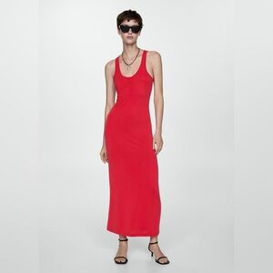 Mango red modal dress with buttons NWT
